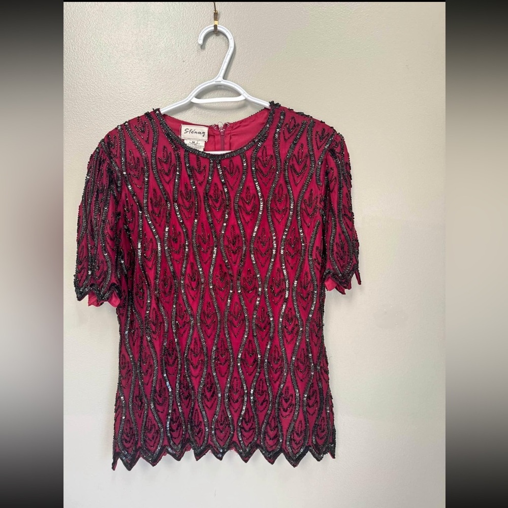 Vintage Stenay 100% Silk Beaded Top Size Medium